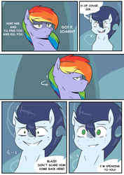 Size: 4961x6992 | Tagged: safe, artist:lrusu, rainbow blaze, soarin', pony, comic:rainbow crush, g4, absurd resolution, comic, dialogue, implied rainbow dash, overprotective