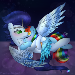 Size: 1024x1024 | Tagged: safe, artist:northlights8, rainbow dash, soarin', pony, fanfic:piercing the heavens, g4, cuddling, duo, eyes closed, fanfic, fanfic art, male, ship:soarindash, shipping, snuggling, straight