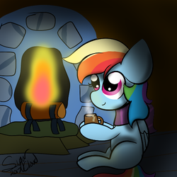 Size: 500x500 | Tagged: safe, artist:sugarcloud12, rainbow dash, pony, g4, female, fire, fireplace, solo