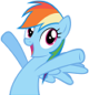 Size: 80x86 | Tagged: safe, rainbow dash, pony, g4, cute, dashabetes, emoticon, female, happy, hooves up, open mouth, raised hoof, simple background, smiling, solo, spread wings, transparent background, vector