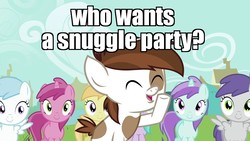 Size: 1280x720 | Tagged: safe, edit, edited screencap, screencap, aura (g4), cotton cloudy, liza doolots, noi, petunia, pipsqueak, ruby pinch, tootsie flute, tornado bolt, earth pony, pegasus, pony, unicorn, g4, twilight time, colt, image macro, imma snuggle you, male, meme