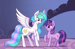 Size: 2112x1390 | Tagged: safe, alternate version, artist:dsp2003, princess celestia, twilight sparkle, pony, g4, blushing, cute, female, heart, heart eyes, lesbian, ship:twilestia, shipping, single panel, textless, twiabetes, wingding eyes