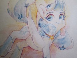 Size: 1280x960 | Tagged: safe, artist:aphphphphp, oc, oc only, oc:starline, pegasus, pony, clothes, female, frilly socks, mare, see-through, socks, solo, traditional art, watercolor painting