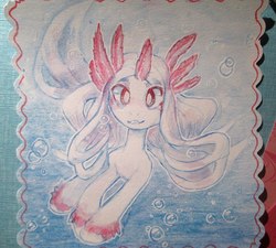 Size: 1199x1080 | Tagged: safe, artist:aphphphphp, oc, oc only, merpony, female, mare, solo, swimming, traditional art, underwater, unshorn fetlocks, watercolor painting