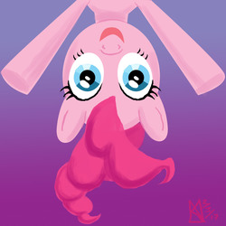 Size: 1500x1500 | Tagged: safe, artist:kelseyleah, pinkie pie, pony, g4, female, gradient background, solo, upside down