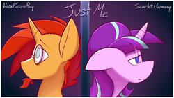 Size: 1940x1100 | Tagged: safe, artist:youwannaslap, starlight glimmer, sunburst, pony, g4, glasses, scarlet harmony, vocalscorepony