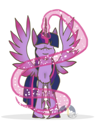 Size: 1318x1724 | Tagged: safe, artist:ashleybances, twilight sparkle, alicorn, pony, g4, chest fluff, colored wings, colored wingtips, eyes closed, female, magic, simple background, solo, spread wings, transparent background, twilight sparkle (alicorn), unshorn fetlocks