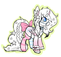 Size: 3088x2893 | Tagged: safe, artist:otpl, oc, oc only, oc:pastel princess, bat pony, pony, unicorn, battycorn??, bow, bridle, clothes, collar, feathered ears, female, harness, high res, mare, pastel colors, socks, solo, stars, striped socks, tack, tail bow