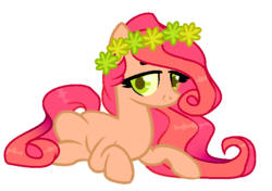 Size: 680x480 | Tagged: safe, artist:lnspira, oc, oc only, earth pony, pony, female, floral head wreath, flower, mare, prone, simple background, solo, transparent background