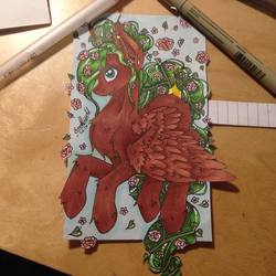 Size: 1080x1080 | Tagged: safe, artist:the-pink-magnolia, oc, oc only, pegasus, pony, flower, flower in hair, solo, traditional art