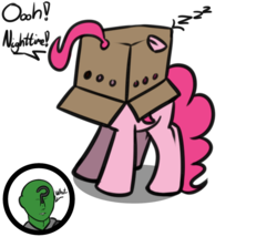 Size: 1072x917 | Tagged: safe, artist:neuro, pinkie pie, oc, oc:anon, earth pony, human, pony, g4, box, cardboard box, dozing upright like horses do, female, mare, pony in a box, silly, simple background, sleeping, sleeping while standing, transparent background, zzz