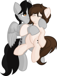 Size: 1024x1361 | Tagged: safe, artist:plone, oc, oc only, oc:kaethela, oc:steamworks, pegasus, pony, cuddling, shipping, simple background, snuggling, transparent background