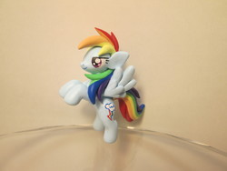 Size: 4608x3456 | Tagged: safe, artist:earthenpony, rainbow dash, pony, g4, craft, female, high res, photo, rearing, sculpture, solo, table, traditional art
