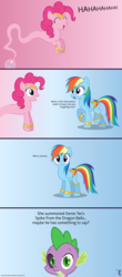 Size: 4096x9312 | Tagged: safe, artist:parclytaxel, pinkie pie, rainbow dash, spike, dragon, genie, genie pony, pony, ain't never had friends like us, g4, .svg available, :i, absurd resolution, armband, ask, bottle, comic, floating, gem, gradient background, grin, headband, jewelry, laughing, looking at you, scar, smiling, tumblr, vector
