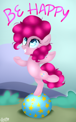 Size: 380x610 | Tagged: safe, artist:marimey, pinkie pie, pony, g4, ball, female, filly, solo, standing, standing on one leg