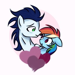 Size: 1000x1000 | Tagged: safe, artist:danger-dashz, rainbow dash, soarin', pony, g4, female, heart, looking at each other, male, mare, ship:soarindash, shipping, stallion, straight