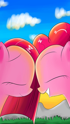 Size: 609x1080 | Tagged: safe, artist:maxwellpony, pinkie pie, earth pony, pony, g4, cloud, duality, nuzzling, pinkamena diane pie, sunrise