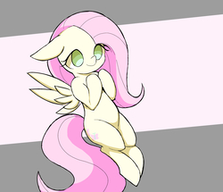 Size: 3132x2690 | Tagged: safe, artist:ccc, fluttershy, pegasus, pony, g4, female, floppy ears, high res, hooves to the chest, sitting, solo, spread wings