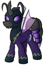 Size: 1300x1908 | Tagged: safe, artist:moemneop, oc, oc only, oc:memorynumber, changeling, changeling oc, clothes, costume, holeless, purple changeling, shadowbolts costume, simple background, solo, transparent background, uniform