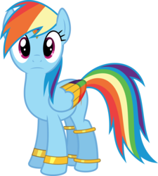 Size: 6400x7111 | Tagged: safe, artist:parclytaxel, derpibooru exclusive, rainbow dash, genie, genie pony, pony, ain't never had friends like us, g4, .svg available, :i, absurd resolution, armband, bracelet, colored wings, female, gem, jewelry, looking at you, multicolored wings, rainbow wings, simple background, solo, transparent background, vector