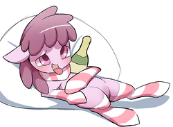 Size: 2862x2096 | Tagged: safe, artist:ccc, berry punch, berryshine, earth pony, pony, g4, blushing, clothes, drunk, female, high res, pillow, socks, solo, striped socks