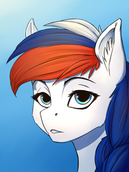 Size: 1800x2400 | Tagged: safe, artist:vistamage, oc, oc only, oc:marussia, earth pony, pony, bust, ear fluff, female, gradient background, mare, nation ponies, ponified, portrait, russia, solo