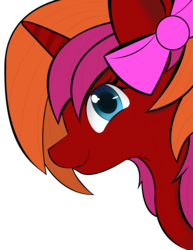 Size: 2550x3300 | Tagged: safe, artist:skyflys, oc, oc only, pony, unicorn, bow, bust, close-up, colored pupils, female, hair bow, high res, looking at you, simple background, smiling, solo, transparent background