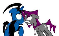 Size: 1280x794 | Tagged: safe, artist:faithfirefly, pony, angry, brother and sister, dib membrane, gaz membrane, invader zim, ponified, scared, siblings