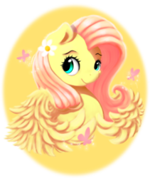 Size: 760x900 | Tagged: safe, artist:moondreamer16, fluttershy, pegasus, pony, g4, bust, cute, female, flower, flower in hair, looking at you, looking sideways, portrait, shyabetes, simple background, smiling, solo, transparent background