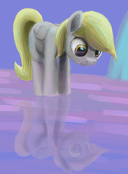 Size: 1813x2477 | Tagged: safe, artist:odooee, derpy hooves, pegasus, pony, g4, cute, female, folded wings, looking down, reflection, smiling, solo