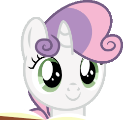 Size: 2039x1981 | Tagged: safe, artist:cyanlightning, sweetie belle, pony, unicorn, g4, the cart before the ponies, animated, blinking, book, cute, cyanlightning is trying to murder us, daaaaaaaaaaaw, diasweetes, eye shimmer, female, gif, happy, hnnng, simple background, smiling, smiling at you, solo, sweet dreams fuel, transparent background