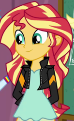 Size: 419x686 | Tagged: safe, screencap, sunset shimmer, equestria girls, g4, my little pony equestria girls: friendship games, clothes, cropped, cute, female, jacket, leather jacket, shimmerbetes, solo