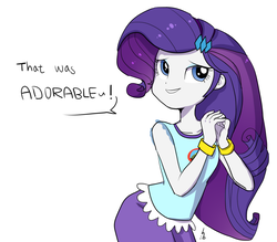 Size: 1200x1050 | Tagged: safe, artist:haden-2375, rarity, equestria girls, g4, my little pony equestria girls: legend of everfree, bracelet, camp everfree outfits, clothes, cute, dialogue, eyeshadow, female, jewelry, makeup, raribetes, scene interpretation, simple background, smiling, solo, white background