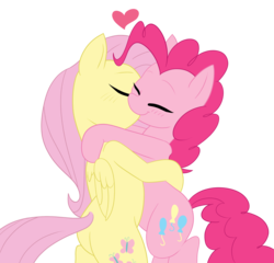 Size: 2000x1923 | Tagged: safe, artist:mickeymonster, artist:php47, fluttershy, pinkie pie, earth pony, pegasus, pony, g4, bipedal, blushing, colored, cute, duo, female, heart, hug, kiss on the lips, kissing, lesbian, mare, ship:flutterpie, shipping
