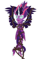 Size: 1500x2197 | Tagged: safe, artist:sketchmcreations, sci-twi, twilight sparkle, equestria girls, g4, my little pony equestria girls: legend of everfree, bondage, clothes, commission, female, midnight sparkle, open mouth, shocked, simple background, solo, transparent background, trapped, vector, vine