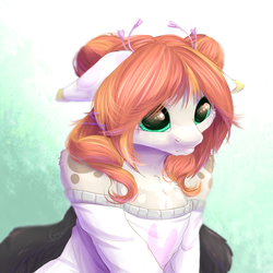 Size: 1000x1000 | Tagged: safe, artist:peachmayflower, oc, oc only, anthro, clothes, female, floppy ears, mare, shoulderless, solo, sweater