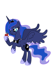 Size: 3445x4823 | Tagged: safe, artist:darkest-lunar-flower, princess luna, alicorn, pony, g4, luna eclipsed, absurd resolution, apple, concave belly, eating, female, food, mare, simple background, slender, solo, spread wings, thin, transparent background, vector