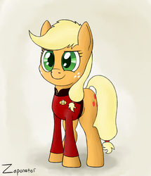 Size: 1170x1358 | Tagged: safe, artist:zaponator, applejack, earth pony, pony, g4, crossover, female, solo, star trek, star trek: the next generation, william riker