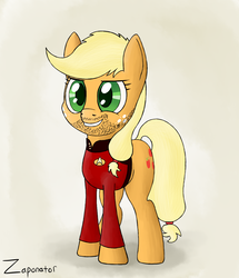 Size: 1170x1358 | Tagged: safe, artist:zaponator, applejack, earth pony, pony, g4, beard, crossover, facial hair, female, solo, star trek, william riker