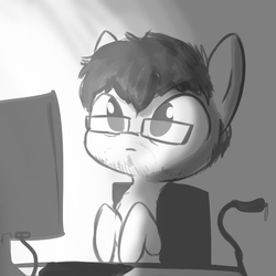 Size: 792x792 | Tagged: safe, artist:tjpones, oc, oc only, earth pony, pony, chair, glasses, grayscale, keyboard, monochrome, ponysona, screen, sitting, solo