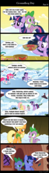 Size: 640x2220 | Tagged: safe, artist:bredgroup, edit, edited screencap, screencap, applejack, fluttershy, pinkie pie, spike, twilight sparkle, dragon, comic:groundhog day, g4, winter wrap up, comic, groundhog day, screencap comic