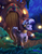 Size: 1700x2200 | Tagged: safe, artist:viwrastupr, zecora, pony, zebra, g4, blushing, everfree forest, female, flashback potion, looking at you, mouth hold, night, poison joke, potion, scenery, signature, solo, tree, zecora's hut