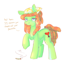 Size: 905x898 | Tagged: safe, artist:braindead, tree hugger, earth pony, pony, g4, cigar, dialogue, drugs, female, joint, mare, marijuana, open mouth, placenta, solo