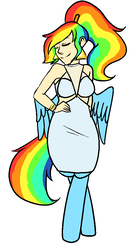 Size: 548x998 | Tagged: safe, artist:/d/non, oc, oc only, oc:prism, satyr, clothes, dress, eyes closed, offspring, parent:rainbow dash, simple background, solo, white background