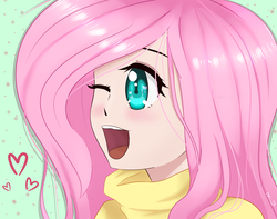 Size: 3800x3000 | Tagged: safe, artist:alexa1alexa, fluttershy, human, g4, female, heart, high res, humanized, open mouth, solo