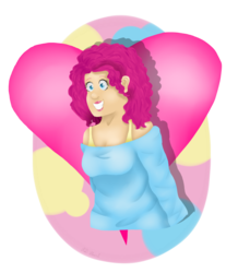 Size: 1216x1396 | Tagged: safe, artist:rdstartie, pinkie pie, human, g4, abstract background, female, grin, humanized, lipstick, simple background, smiling, solo, transparent background