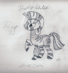 Size: 1578x1689 | Tagged: safe, artist:silversthreads, zecora, pony, zebra, g4, daily sketch, female, raised hoof, simple background, sketch, solo, traditional art, white background