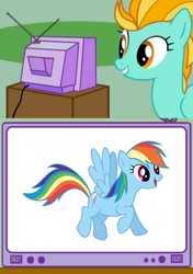 Size: 451x640 | Tagged: safe, lightning dust, rainbow dash, pegasus, pony, g4, exploitable meme, meme, smiling, tv meme