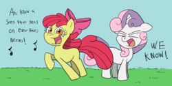 Size: 2024x1024 | Tagged: safe, artist:rougueone, apple bloom, sweetie belle, earth pony, pony, g4, duo, open mouth, singing