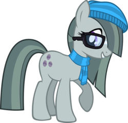 Size: 6000x5788 | Tagged: safe, artist:slb94, marble pie, earth pony, pony, g4, absurd resolution, clothes, cute, female, glasses, gritted teeth, hair over one eye, hat, hipster, looking down, mare, raised hoof, scarf, simple background, smiling, solo, transparent background, vector